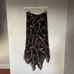 Black Flowy Moody Floral Midi Skirt Whimsigoth Fairy Y2K Whimsigoth sz 8